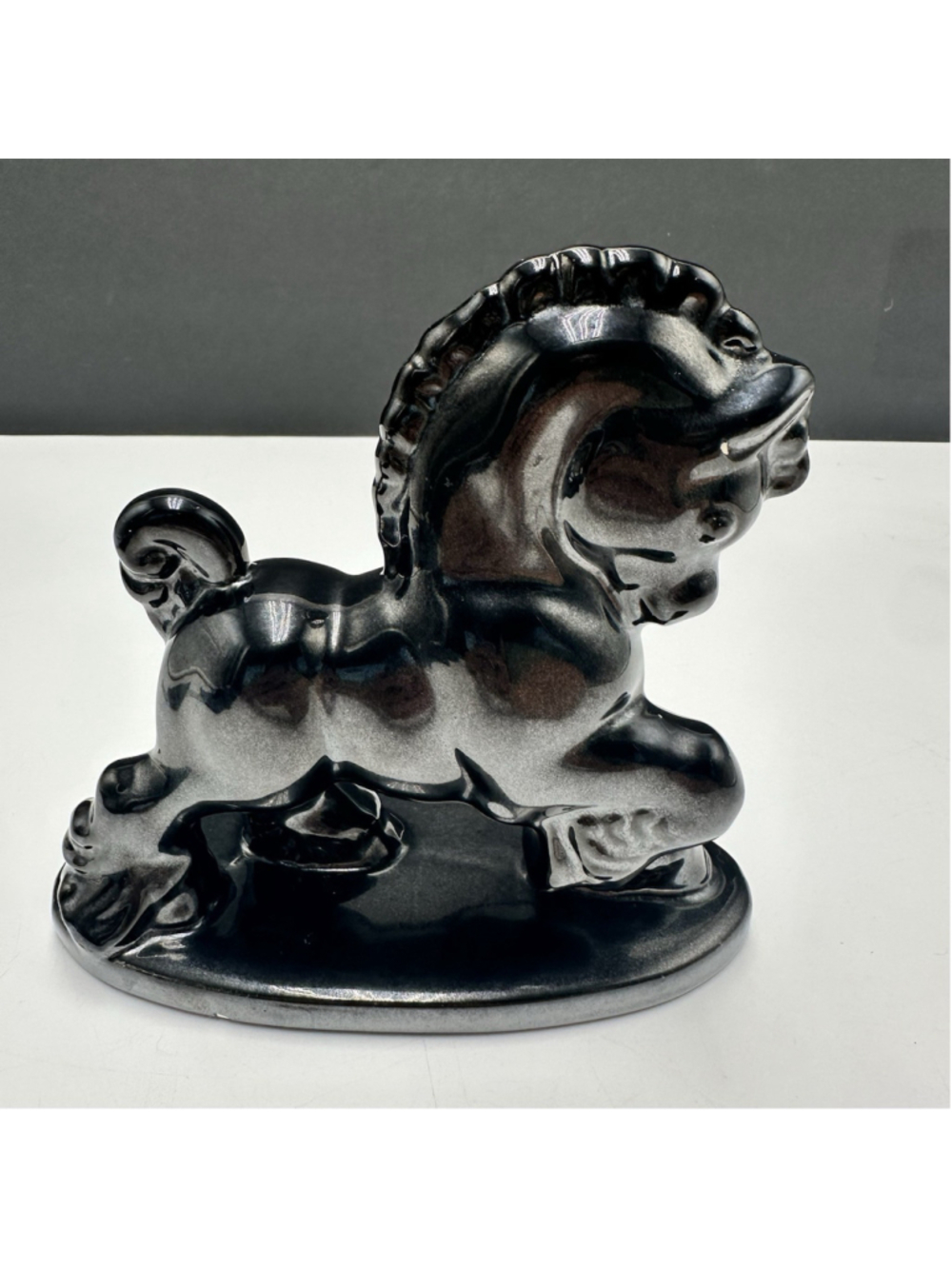 Vintage MCM Haeger Pottery Horse Pony Figure Trojan Black Glaze Ceramic 5.5”